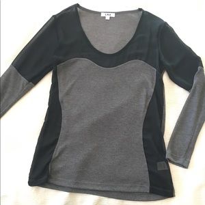 LnA Women’s Gray and Black mesh long sleeve cutout